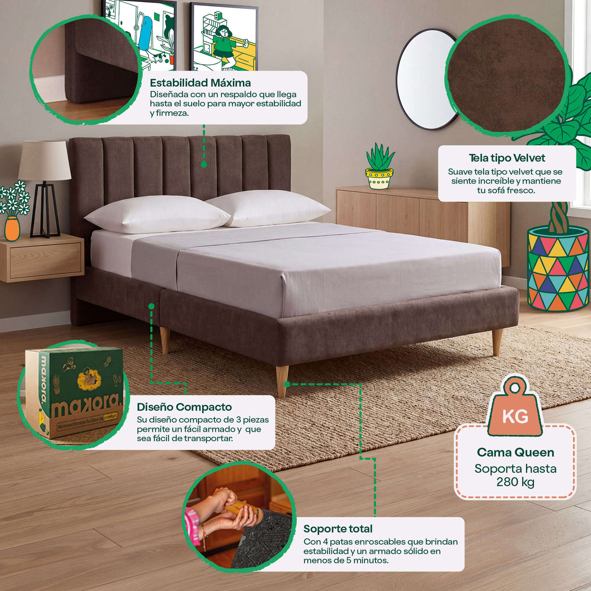 Base de Cama Queen Nostra Chocolate | Makora