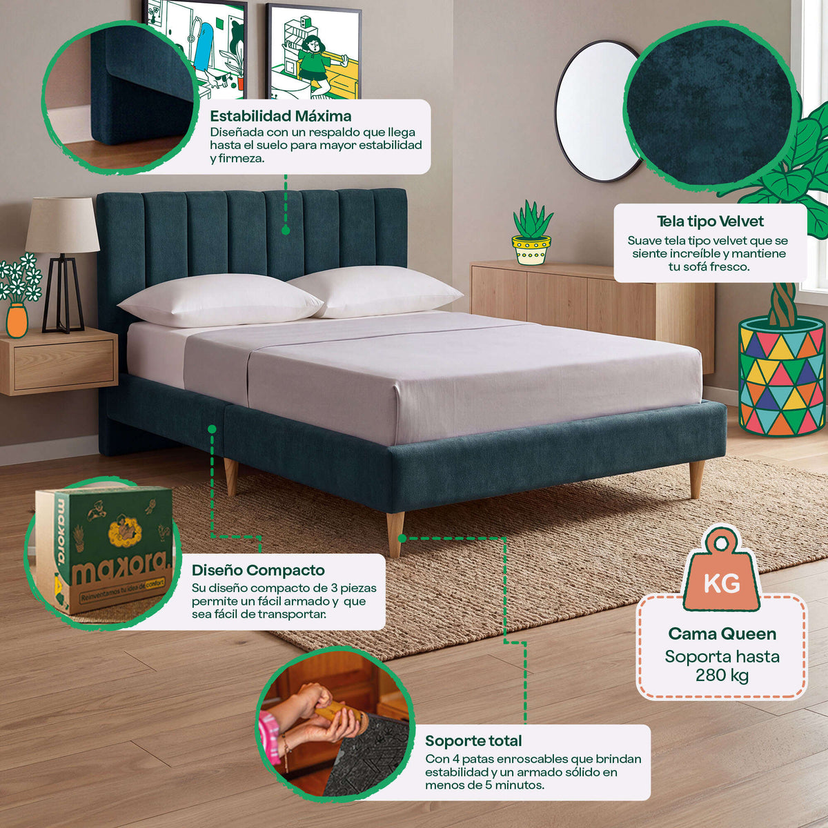 Base de Cama Queen Nostra Olivo | Makora
