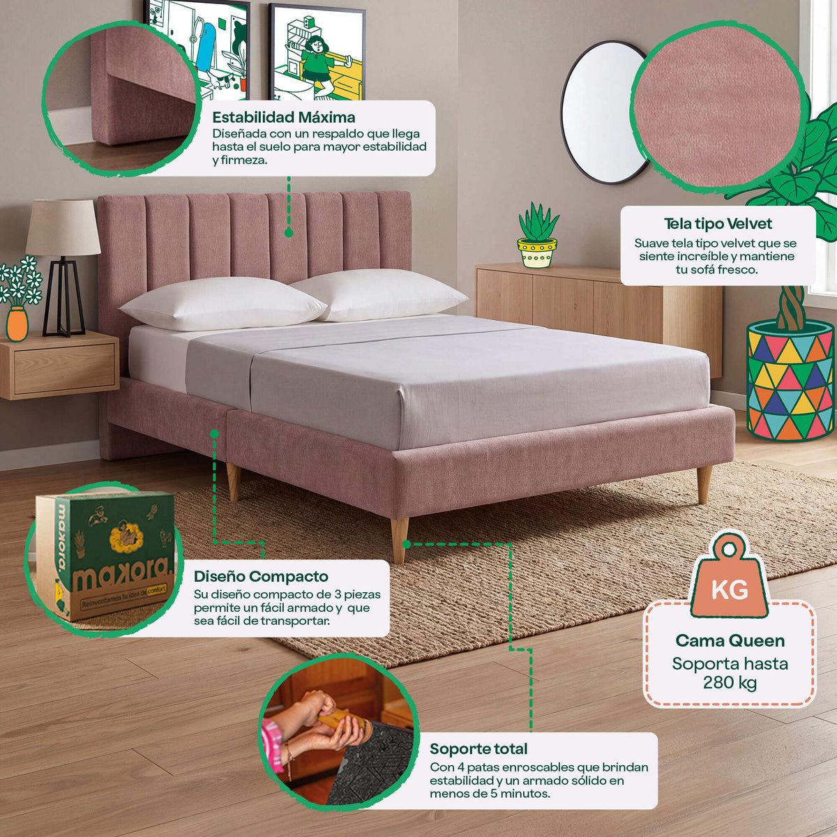 Base de Cama Queen Nostra Palo de Rosa | Makora