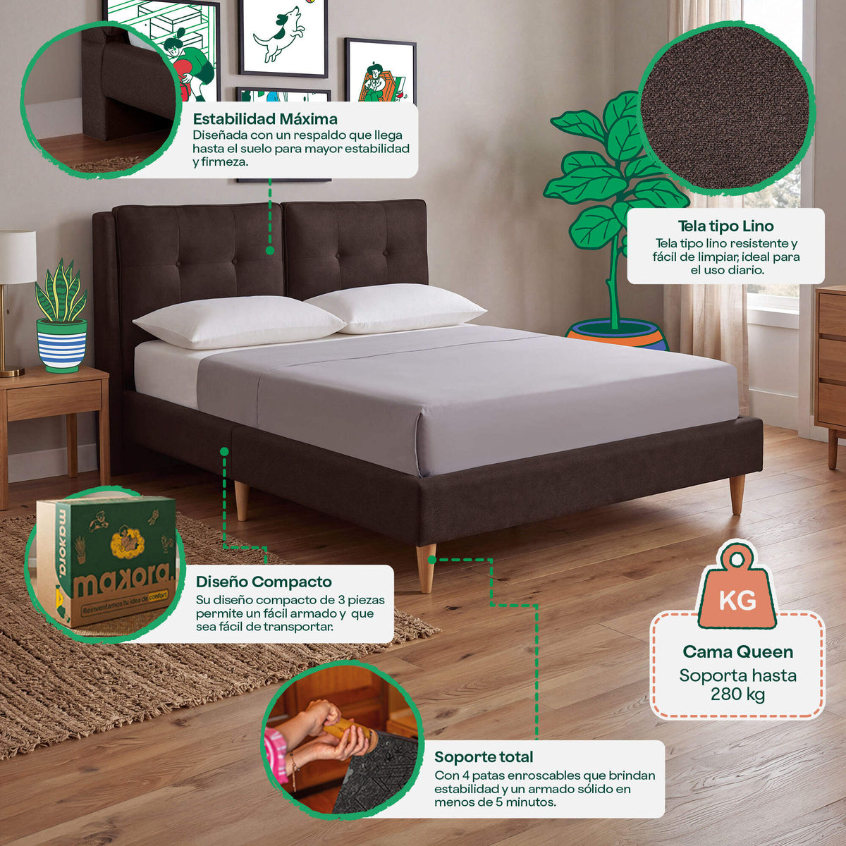 Base de Cama Queen Samna Chocolate | Makora