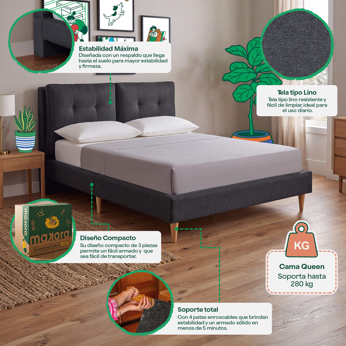 Base de Cama Queen Samna Oxford | Makora