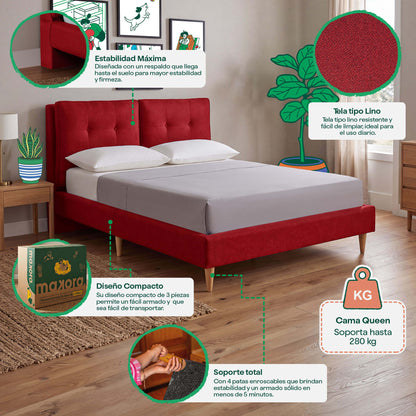 Base de Cama Queen Samna Rojo | Makora