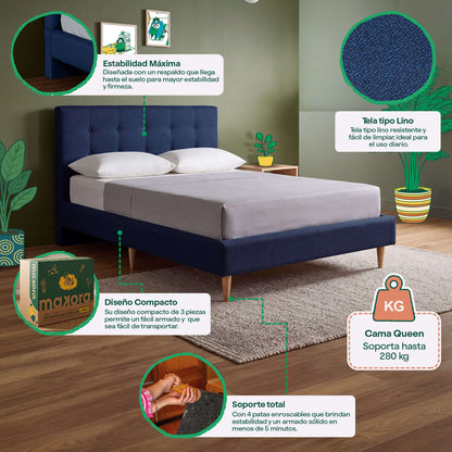 Cama Queen Maia Azul | Makora
