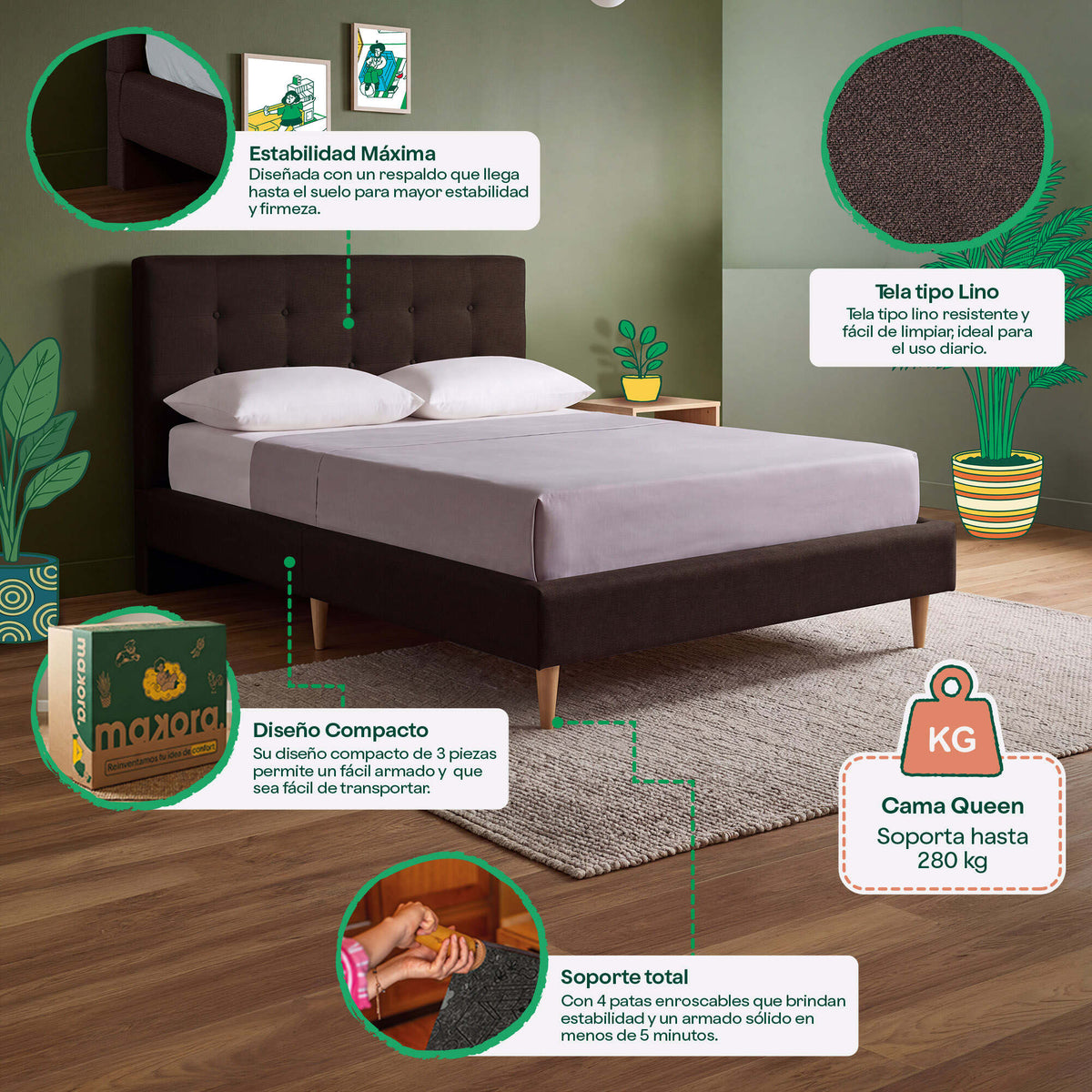 Cama Queen Maia Chocolate | Makora