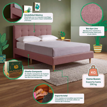 Cama Queen Maia Palo de Rosa | Makora