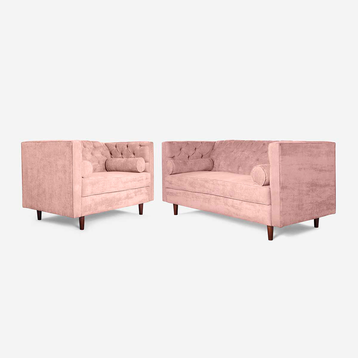 Sala 3-2 Makora Banks Rosa Terciopelo De 5 Plazas - Outlet